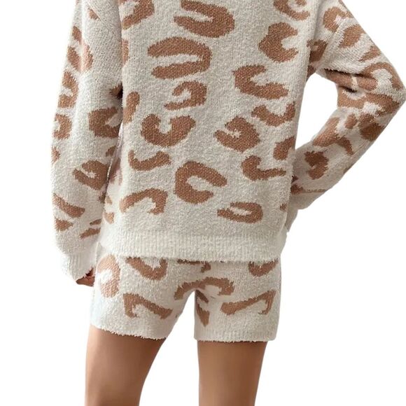 Zoolilly Cream and Brown Leopard V-Neck Sweater Set - Picture 2 of 4